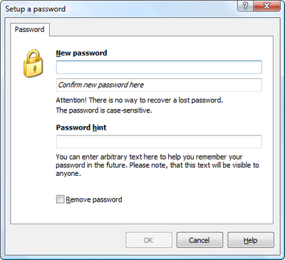 Change or remove outline password using this dialog. Click to enlarge...