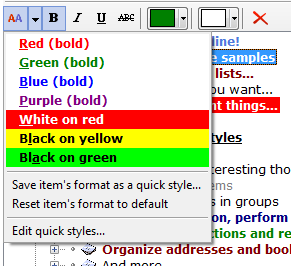 Select quick style to apply with the toolbar menu in ActionOutline